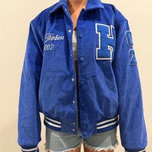 Blue Varsity Jacket with White Accents